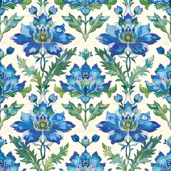 Wall Mural - seamless floral pattern with blue and green color