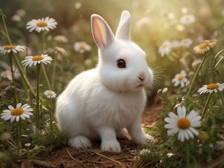 Wall Mural - white rabbit in the grass