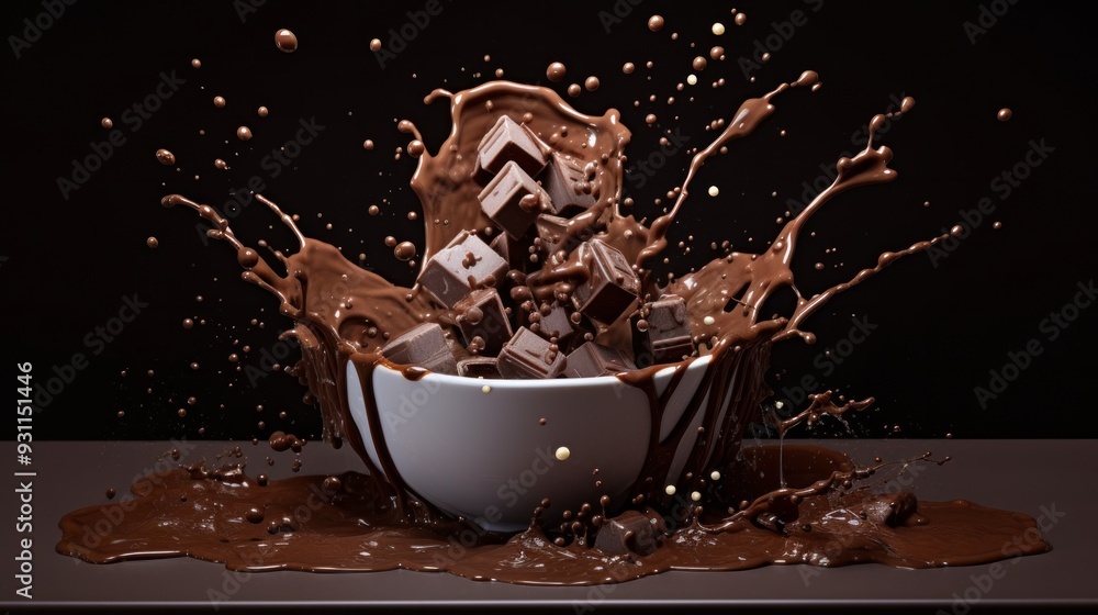 Liquid chocolate crown splash. In a liquid chocolate pool. ai generated ...