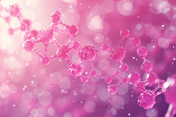 Wall Mural - abstract pink background features a captivating display of interconnected molecules, creating a visually stunning representation of intricate technology behind cosmetics products, evoking a sense of i