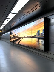 Wall Mural - panini projection of a banner in an urban subway station, more clarity with clear light and sharp fo