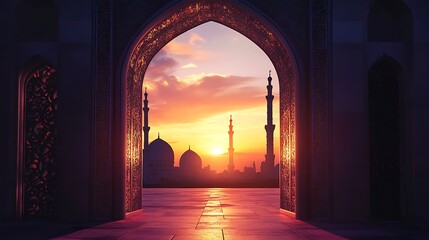 Wall Mural - Sunset View Through the Mosque Doorway