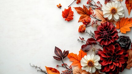 Wall Mural - Autumn Floral Arrangement on White Background