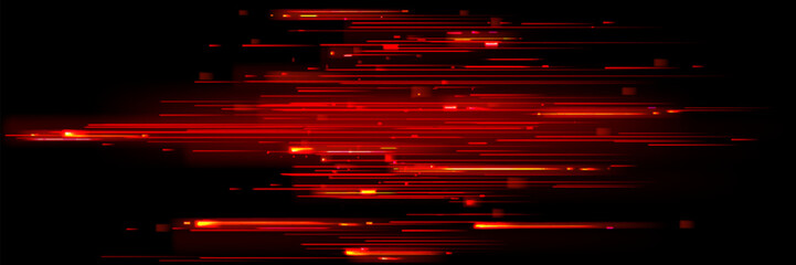 Wall Mural - red speed light horizontal straight line on black background. realistic vector illustration of abstr