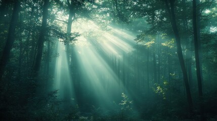 Sticker - Sunlight Beams Through Misty Forest