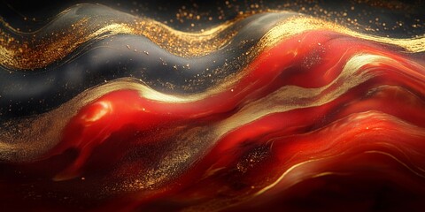 Poster - High-Detail Abstract Forms: Crimson and Gold Elegance, generative ai