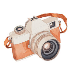 watercolor illustration of retro camera isolated on a white background.