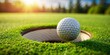 © Kukar Studio - Close-up view of golf ball inside the hole , golf ball, inside, hole, green, sport, recreation, leisure, competition