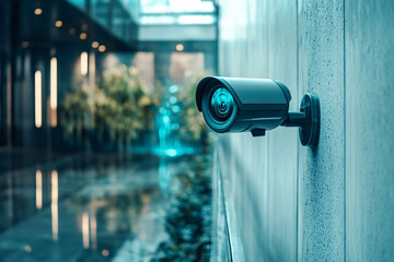 Wall Mural - surveillance camera, CCTV security camera operating outdoor, modern home security showing details of advanced technology and vigilance around the area