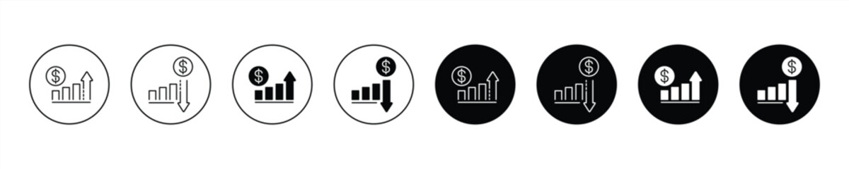 money increase icon set. increase and decrease money icon. vector illustration