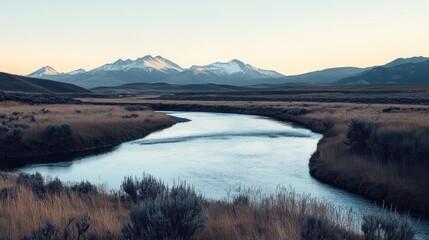 Sticker - Serene River Winding Through a Mountain Valley