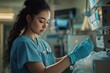 © Timur - Nurse preparing to wear gloves in hospital room