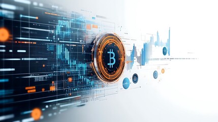 Wall Mural - advanced cryptocurrency trading template, experienced design with real-time forecasting tools and secure encryption icons, isolated on white background, copy space for text