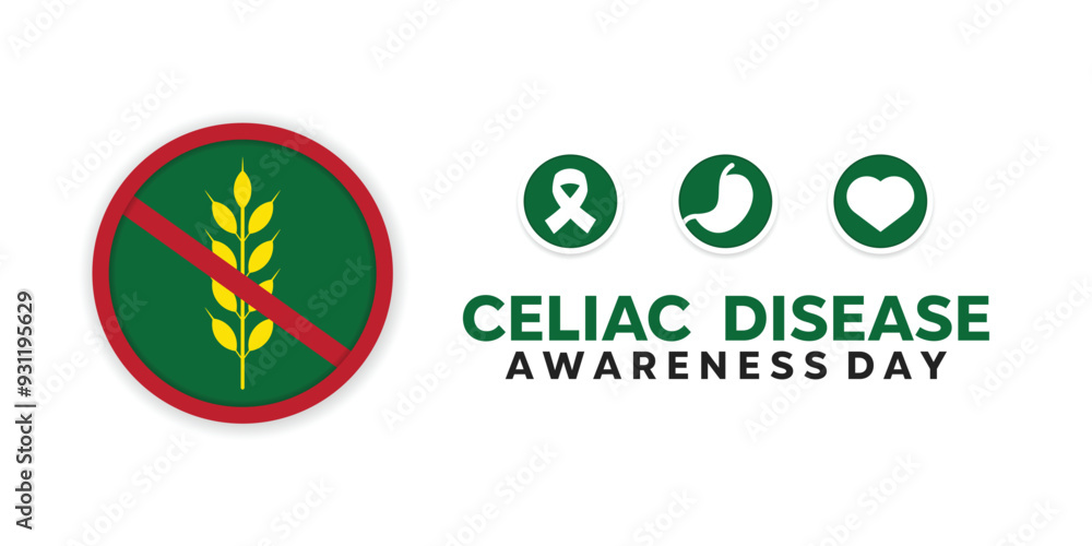 National Celiac Disease Awareness Day. Wheat, ribbon, stomach and heart ...