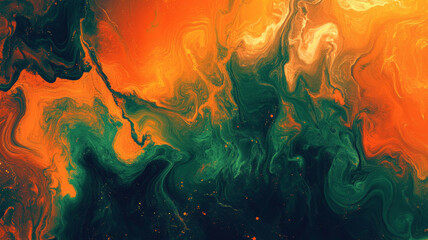 Wall Mural - Illustration abstract green and orange color with acid texture background