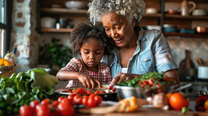 Inter-generational Cooking: Grandmother and Granddaughter Bonding over Healthy Food Prep in the Kitchen