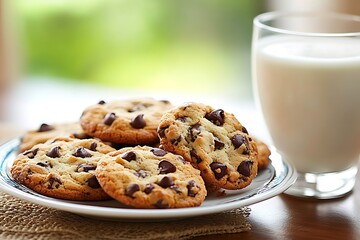 Wall Mural - cookies for breakfast served with a glass of milk