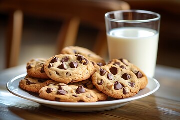 Wall Mural - cookies for breakfast served with a glass of milk