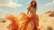 © Alief Shop - fashion model wearing flowing boho dress in editorial in desert dunes