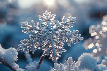 Wall Mural - Glistening Snowflakes on Light Blue Background