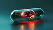 © Anthichada - A transparent capsule pill with human brain inside is illustrated highlighting the concept of cardiology or brain disease treatment