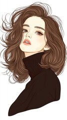 Poster - A vibrant, cartoonstyle illustration of a yearold Asian woman with light brown hair just past her shoulders.