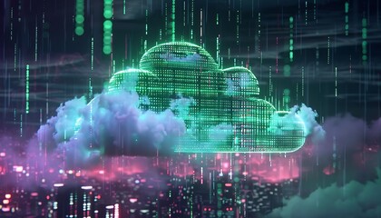 Wall Mural - Digital Cloud Network in the Cityscape