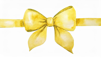 Watercolor painting of bright yellow bow isolated on clear white background. Hand drawn art.