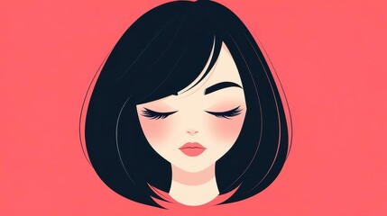 Poster - A charming cartoon woman with closed eyes radiates calmness in a flat style illustration adorned with textures.