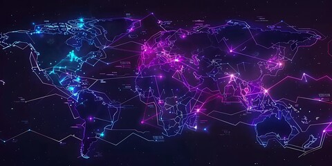 Wall Mural - Global Network Map: Connecting the World with Digital Lines