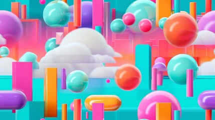 Wall Mural - Vivid geometric shapes in futuristic 3D space, vibrant colors, depth, abstract background, modern digital art.