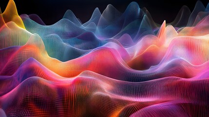 Abstract waveforms of data in vibrant colors creating a digital landscape