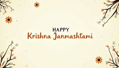 Wall Mural - Krishna Janmashtami background with text 'Happy Krishna Janmashtami' and abstract flute illustrations