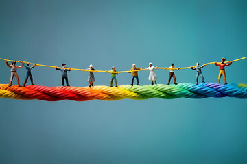 Team rope diverse strength connect partnership together teamwork unity communicate support. Strong diverse network rope team concept integrate braid color background cooperation empower power.