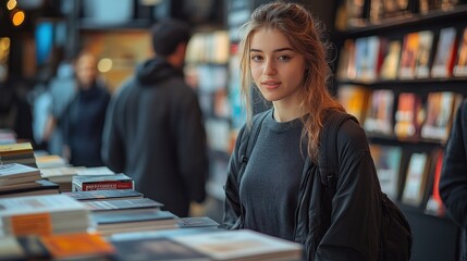 Wall Mural - Young Woman In Bookstore