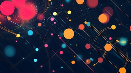 Wall Mural - circular abstract patterns representing data points interconnected by bright lines