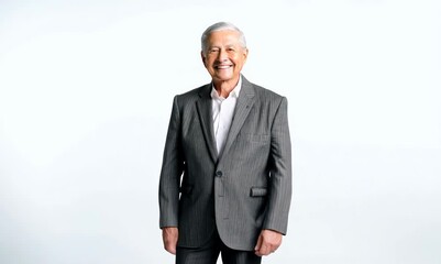 Wall Mural - Portrait of a happy senior asian businessman smiling against white background