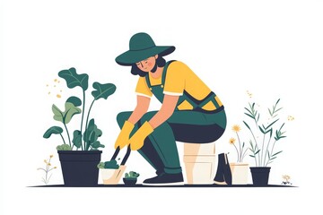 someone gardening, flat design, vector illustration