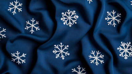 Poster - Dark midnight blue fabric background with faint glowing snowflake patterns scattered in an elegant winter Christmas holiday design smooth and cozy feel highlighting seasonal joy and tranquility 