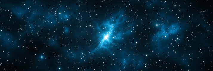 Wall Mural - Deep black background with glowing stars scattered across and a faint blue nebula swirling in the distance cosmic and mysterious outer space vibe 