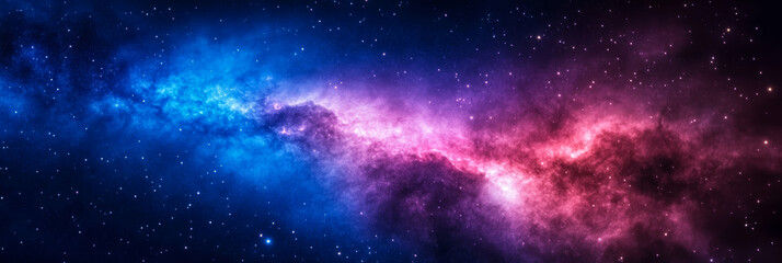 Wall Mural - Deep space background with a dark blue and violet nebula stretching across and glittering stars spread throughout evoking a sense of cosmic wonder 