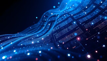 Wall Mural - a futuristic digital data with a glowing blue sphere and a network of interconnected lines and point