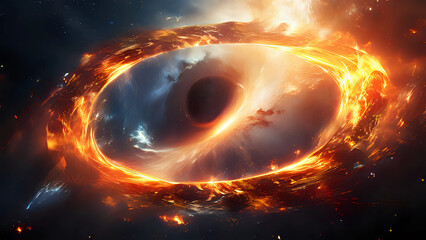 Wall Mural - Black hole. Ring of fire engulfed in intense flames on dark background for dramatic visual effect. Generated by AI.