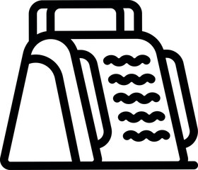 Poster - Simple black and white vector icon representing a modern iron generating hot steam for clothes ironing service