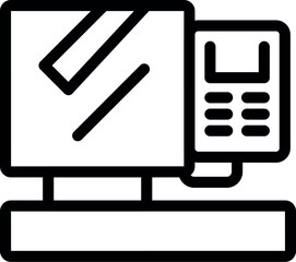 Sticker - Line icon of a pos terminal with monitor, keypad and card reader