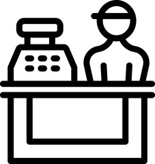 Wall Mural - line art icon of a cashier working behind a cash register