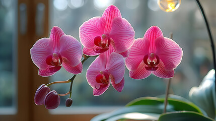 Poster - Beautiful pink orchids in a soft-focus background.