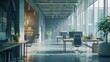 © CreativeIDEAS1789 - A modern office interior featuring open spaces, large windows, and plants that create a bright and inviting atmosphere.