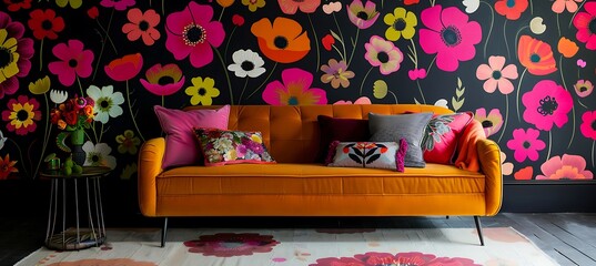 Wall Mural - A background with a bold floral pattern in vibrant, contrasting colours