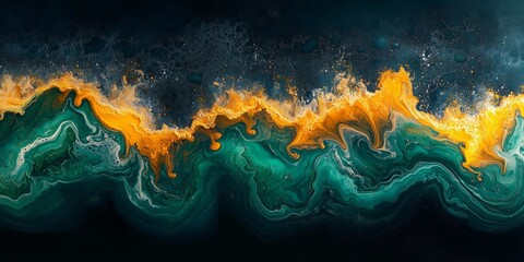 Poster - Emerald and Burnt Orange Fractal Swirl on Resin Surface, generative ai